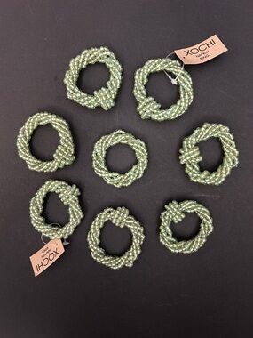 Xochi Green Glass Beaded Napkin Rings, Set of Eight